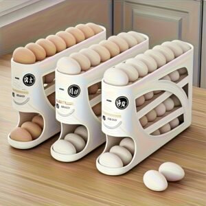 4-Tier Egg Holder - Compact Side Door Design, Holds 30 Eggs, Sleek Glossy Surface, Easy-To-Use Handle, Ideal for Kitchen And Fridge Storage | Contemporary Kitchen Tools | Sturdy Plastic Construction